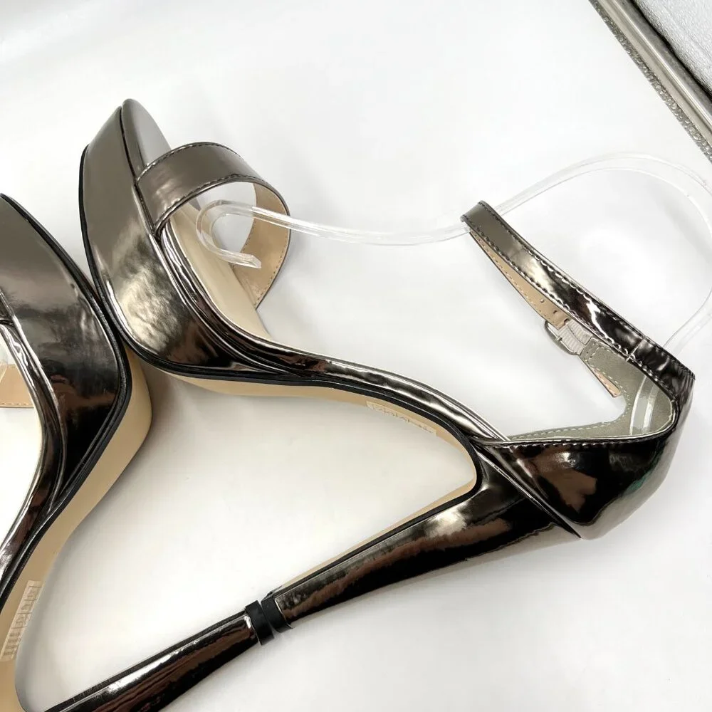 Touch Ups Womens 10M‎ Metallic Silver Pewter Platform Dress Sandals Heels Shoes